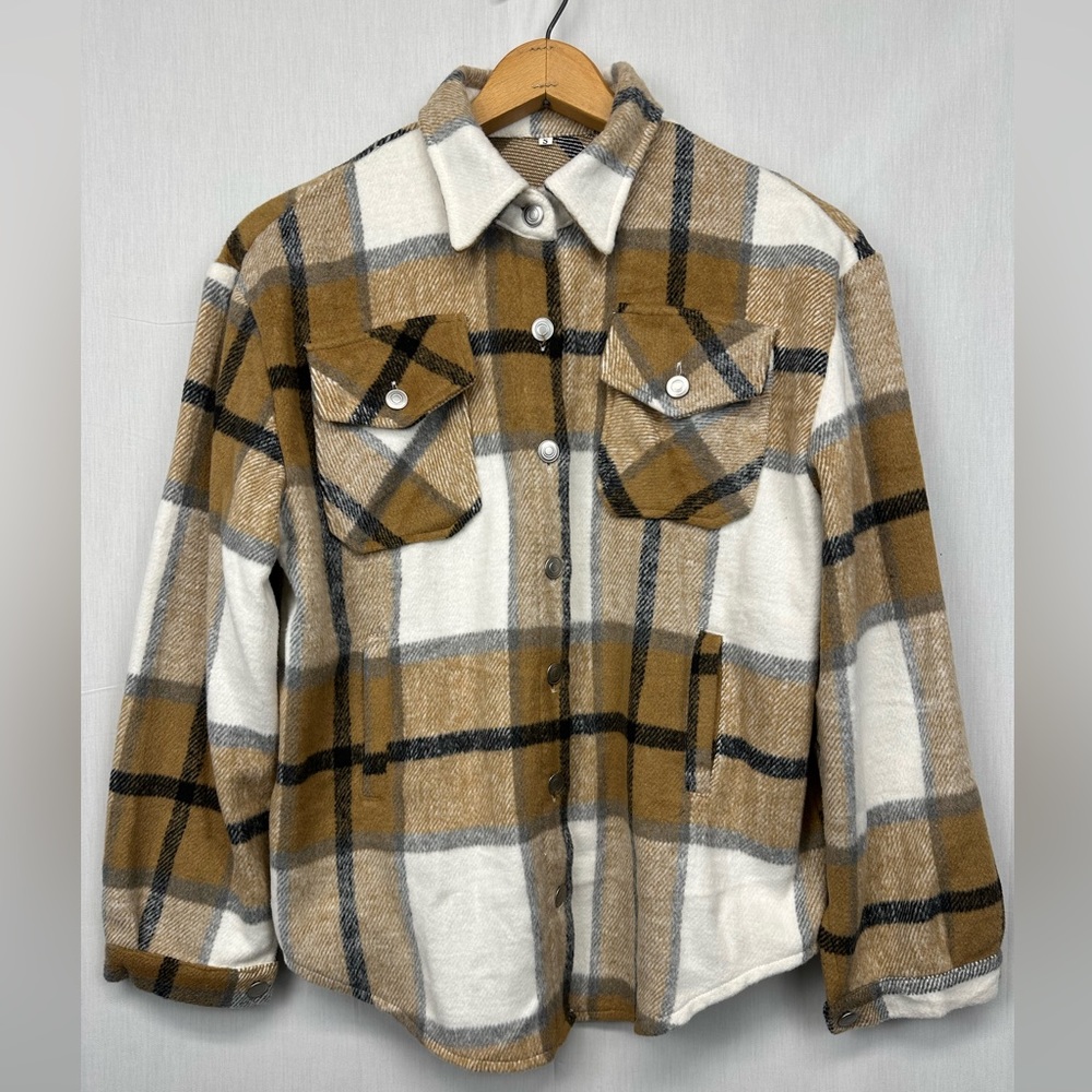 NEW Womens Plaid Shacket Button Down Wool Blend Fall Flannel Shirt Jacket NWOT